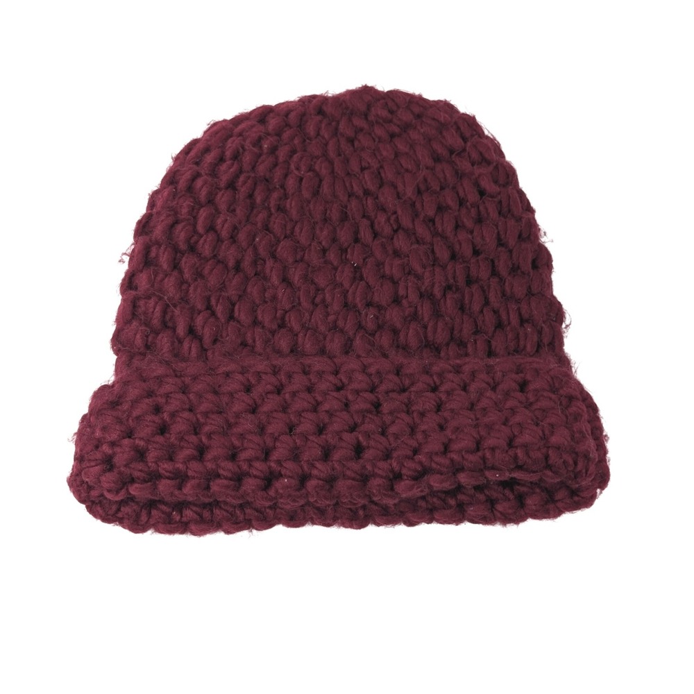 Anne Klein Burgundy Chunky Knit Cuffed Beanie Hat Acrylic Winter Cap Grannycore